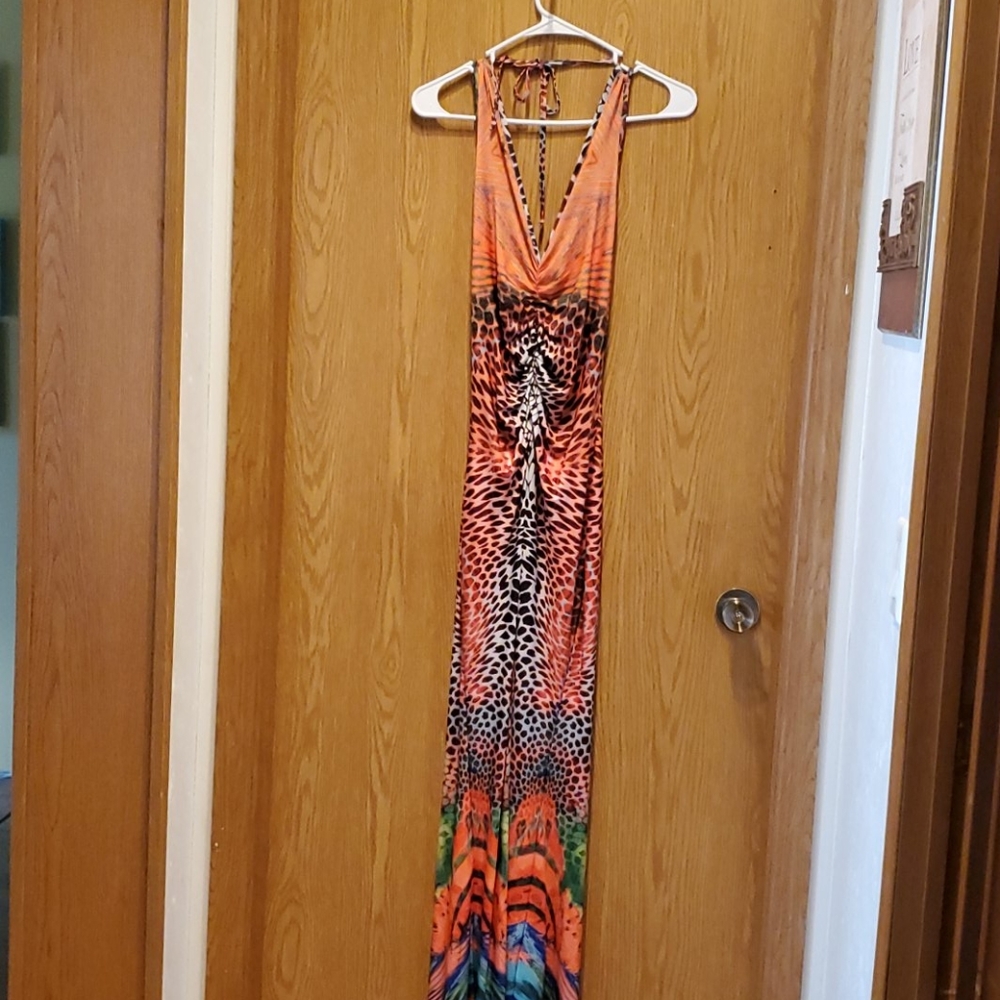 Nwot Multi Colored Multi Print Backless Maxi Dress - image 5